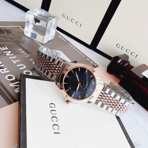 Gucci G-Timeless |Nam Giới |Mặt Đen |Dây Kim Loại Demi Rose |Máy Pin (Quartz) |Size 38mm