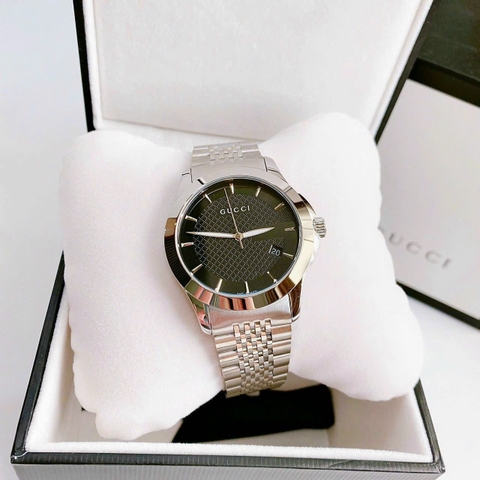 Gucci G-Timeless |Nam Giới |Mặt Tròn Đen |Dây Kim Loại Silver |Máy Pin (Quartz) |Size 38mm