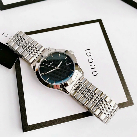 Gucci G-Timeless |Nam Giới |Mặt Tròn Đen |Dây Kim Loại Silver |Máy Pin (Quartz) |Size 38mm