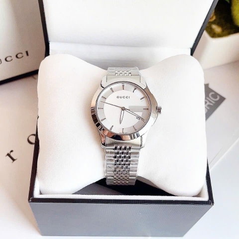 Gucci G-Timeless |Nam Giới |Mặt Tròn Trắng |Dây Kim Loại Silver |Máy Pin (Quartz) |Size 38mm