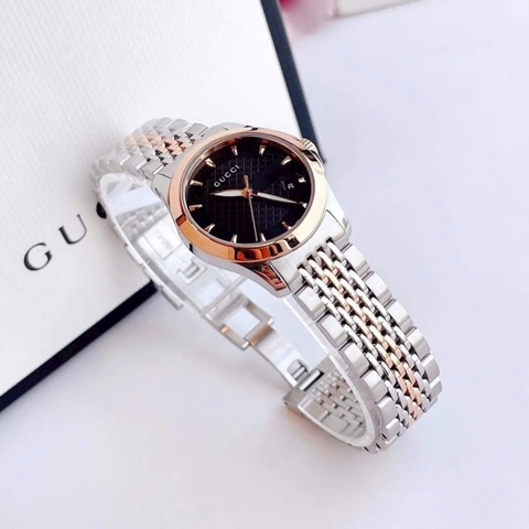 Gucci G-Timeless |Nữ Giới |Mặt Màu Đen |Dây Kim Loại Demi Rose |Máy Pin (Quartz) |Size 28mm