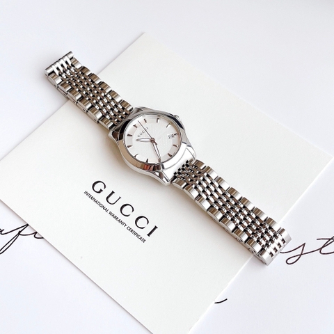 Gucci G-Timeless |Nữ Giới |Mặt Màu Trắng |Dây Kim Loại Silver |Máy Pin (Quartz) |Size 28mm