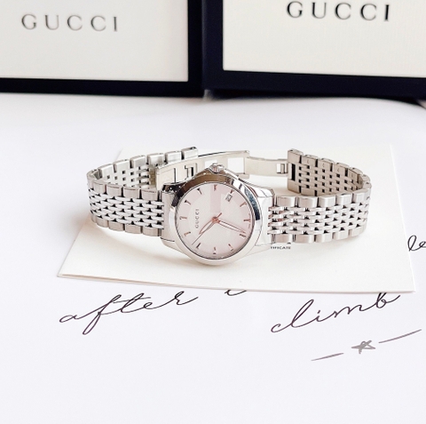 Gucci G-Timeless |Nữ Giới |Mặt Màu Trắng |Dây Kim Loại Silver |Máy Pin (Quartz) |Size 28mm