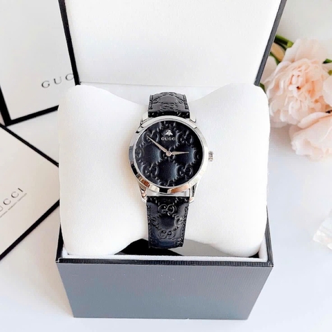 Gucci G-Timeless |Nữ |Mặt Tròn |Silver |Dây Da Màu Đen |Máy Pin (Quartz) |Size 38mm