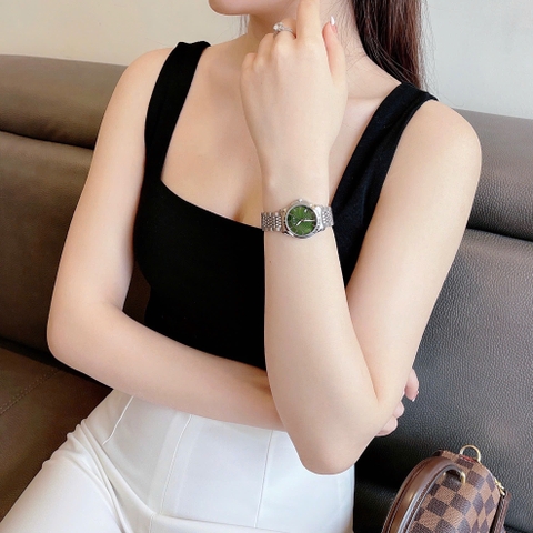 Gucci G-Timeless |Nữ Giới |Mặt Xanh Lá |Dây Kim Loại Silver |Máy Pin (Quartz) |Size 28mm