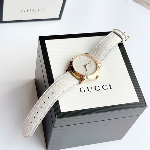 Gucci G-Timeless |Nữ |Vàng Gold |Dây Da Màu Trắng |Máy Pin (Quartz) |Size 38mm