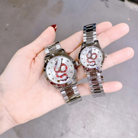Gucci G-Timeless Snake |Cặp Đôi |Mặt Con Rắn |Dây Kim Loại Silver |Size 29x38mm