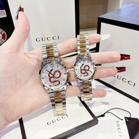 Gucci G-Timeless Snake Motif |Cặp Đôi |Hình Rắn |Dây Kim Loại Demi Vàng |Size 29x38mm