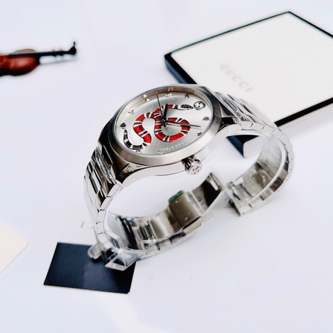 Gucci G-Timeless Snake Motif |Nam |Mặt In Rắn 3D |Dây Kim Loại Silver |Máy Pin (Quartz) |Size 38mm