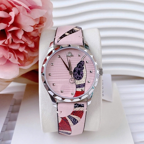 Gucci G-Timeless Textured |Nữ |Dây Da Họa Tiết Rắn Màu Hồng |Máy Pin (Quartz) |Size 38mm