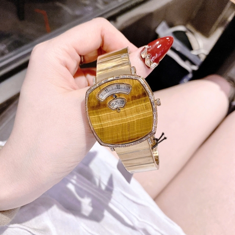 Gucci Grip |Nữ |Mặt Vuông Mạ Vàng |Đính Đá |Dây Kim Loại Vàng Gold |Máy Pin (Quartz) |Size 36mm