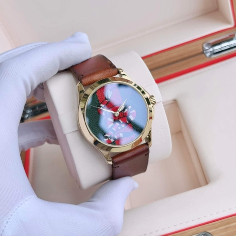 Gucci Le-Marche-Des-Merveilles |Nữ |Hình Rắn Thêu |Dây Da Nâu |Máy Pin (Quartz) |Size 38mm