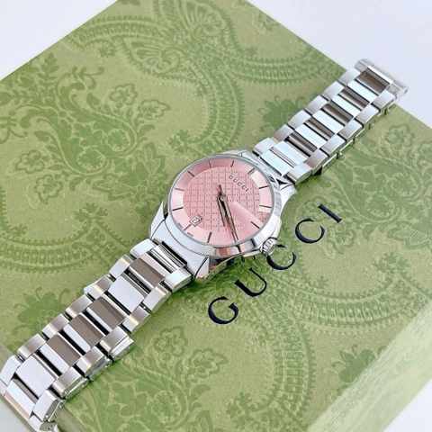 Gucci Timeless Pink |Nữ Giới |Mặt Tròn |Dây Kim Loại Silver |Máy Pin (Quartz) |Size 28mm