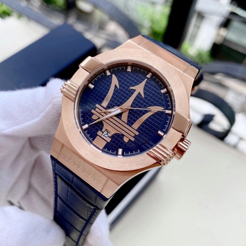 Maserati Potenza |Nam Giới |Rose Gold |Dây Da Xanh Dương |Máy Pin (Quartz) |Size 42mm