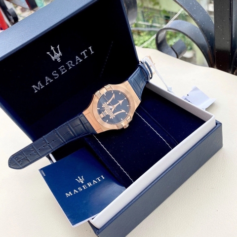 Maserati Potenza |Nam Giới |Rose Gold |Dây Da Xanh Dương |Máy Pin (Quartz) |Size 42mm