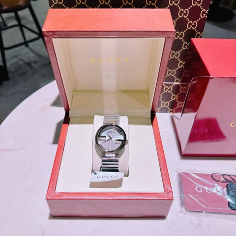Gucci Interlocking |Cặp Đôi |Mặt Tròn Trắng |Dây Kim Loại Silver |Size 36x29mm