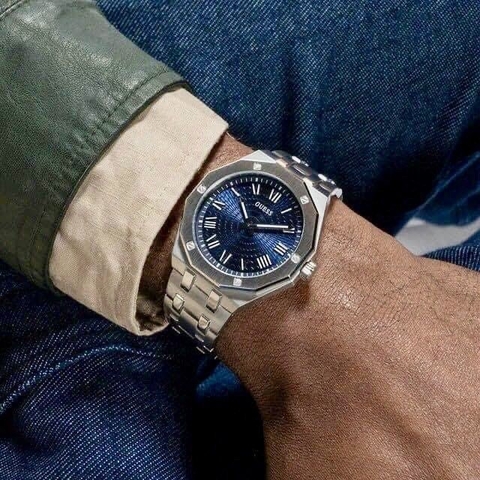 Guess Asset |Nam Giới |Mặt Xanh Dương |Dây Kim Loại Silver |Máy Pin (Quartz) |Size 42mm