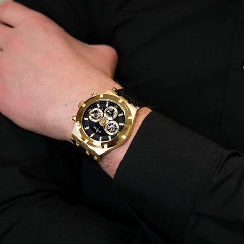 Guess Allara |Nam Giới |Chronograph |Vàng Gold |Dây Da Đen |Máy Pin (Quartz) |Size 44mm