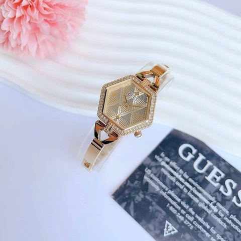 Guess Audrey |Nữ Giới |Mặt Lục Giác |Đính Đá |Kiềng Tay Vàng Gold |Máy Pin (Quartz) |Size 28mm