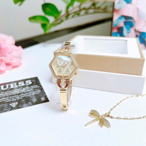 Guess Audrey |Nữ Giới |Mặt Lục Giác |Đính Đá |Kiềng Tay Vàng Gold |Máy Pin (Quartz) |Size 28mm