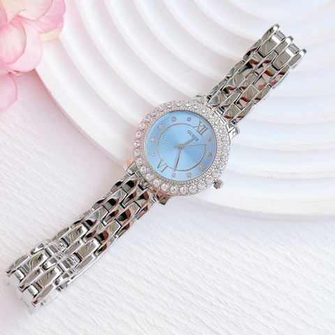 Guess Blush Mâm Xôi |Nữ Giới |Mặt Xanh Da Trời |Dây Kim Loại Silver |Máy Pin (Quartz) |Size 34mm