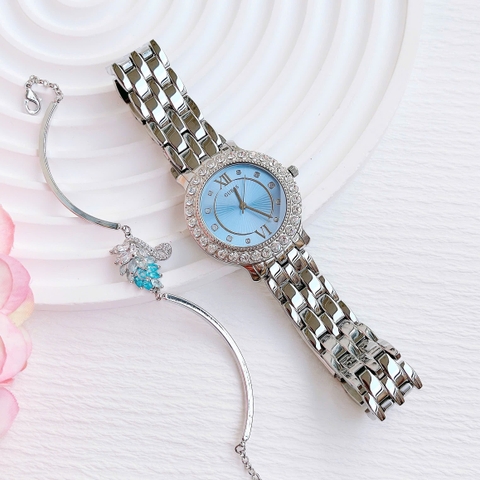 Guess Blush Mâm Xôi |Nữ Giới |Mặt Xanh Da Trời |Dây Kim Loại Silver |Máy Pin (Quartz) |Size 34mm