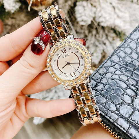 Guess Blush |Nữ Giới |Đính Đá |Dây Kim Loại Demi Vàng Gold |Máy Pin (Quartz) |Size 34mm