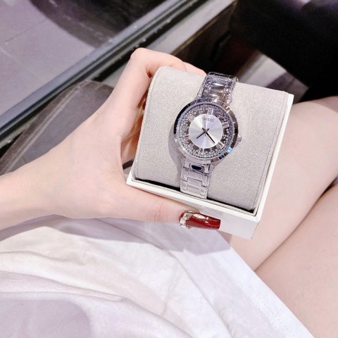 Guess Clear |Nữ Giới |Mặt Tròn |Đính Đá |Dây Kim Loại Silver |Máy Pin (Quartz) |Size 33mm