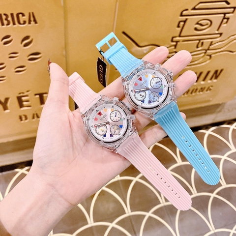 Guess Clear |Nữ Giới |Multifunction |Dây Sillicone Xanh Da Trời |Máy Pin (Quartz) |Size 39mm