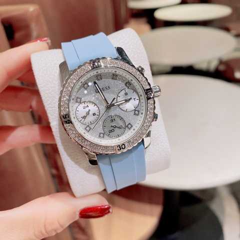 Guess Confetti |Nữ Giới |Mặt Đính Đá |Dây Silicone Xanh Dương |Máy Pin (Quartz) |Size 38mm
