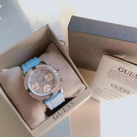 Guess Confetti |Nữ Giới |Mặt Đính Đá |Dây Silicone Xanh Dương |Máy Pin (Quartz) |Size 38mm