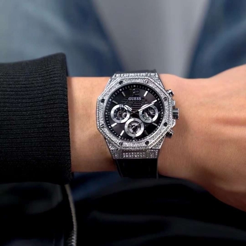 Guess Cut-thru |Nam Giới |Trắng Silver |Dây Cao Su Đen |Máy Pin (Quartz) |Size 44mm