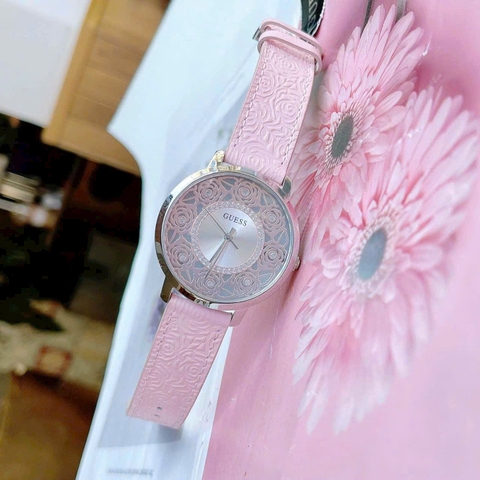 Guess Flora |Nữ Giới |Họa Tiết Hoa Hồng |Dây Da Màu Hồng |Máy Pin (Quartz) |Size 39mm