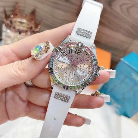 Guess Frontier |Nữ Giới |Full Đá Nhiều Màu |Dây Sillicone Trắng |Máy Pin (Quartz) |Size 38mm