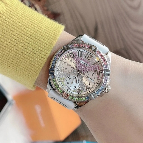 Guess Frontier |Nữ Giới |Full Đá Nhiều Màu |Dây Sillicone Trắng |Máy Pin (Quartz) |Size 38mm