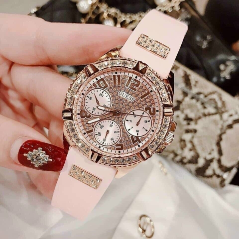 Guess Frontier |Nữ Giới |Full Đá Rose Gold |Dây Sillicone Hồng |Máy Pin (Quartz) |Size 38mm