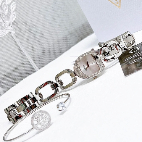 Guess Gia |Nữ Giới |Mặt Chữ G |Dây Mắt Xích Trắng Silver |Máy Pin (Quartz) |Size 22mm