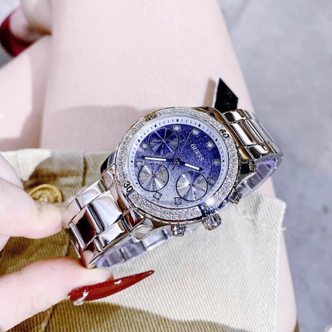 Guess Glitter |Nữ Giới |Mặt Xanh |Dây Kim Loại Trắng Silver |Máy Pin (Quartz) |Size 38mm