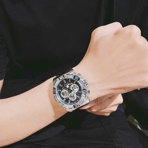 Guess Intrepid |Nam Giới |Đính Pha Lê Vuông |Dây Kim Loại Silver |Máy Pin (Quartz) |Size 46mm