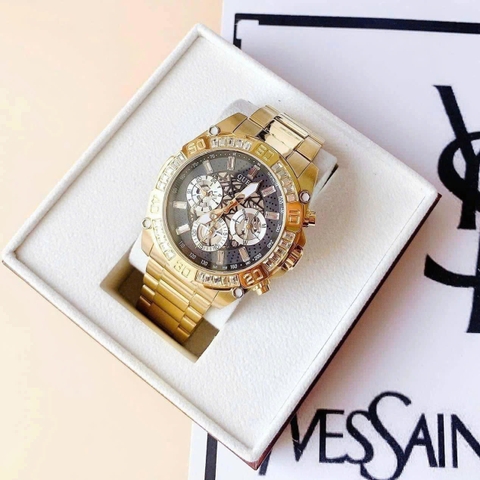 Guess Intrepid |Nam Giới |Đính Pha Lê Vuông |Dây Kim Loại Vàng Gold |Máy Pin (Quartz) |Size 46mm