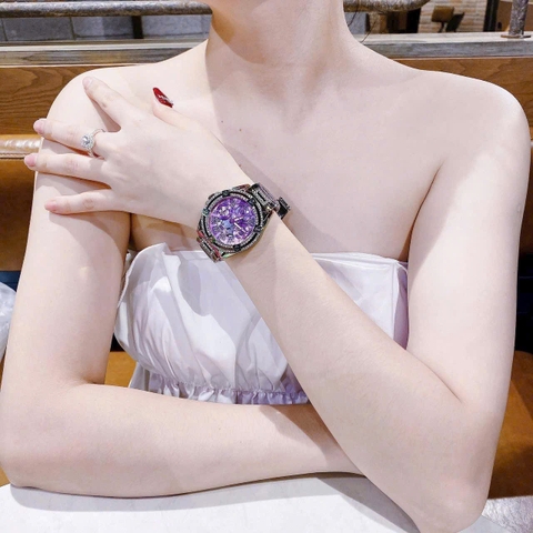 Guess Iridescent |Nữ Giới |6 Kim |Đính Đá |Dây Kim Loại Màu Tím |Máy Pin (Quartz) |Size 40mm