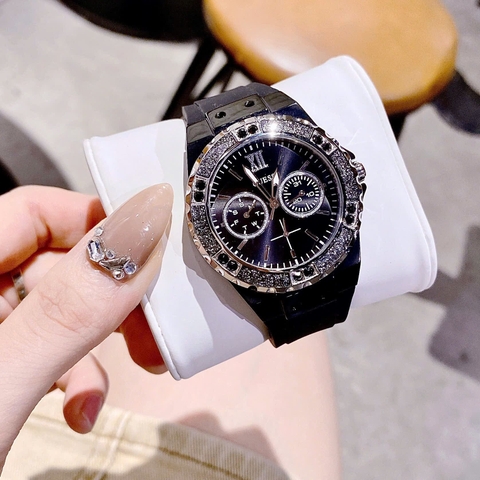 Guess Limelight |Nữ Giới |Đính Đá Đen |Dây Sillicone Đen |Máy Pin (Quartz) |Size 36mm