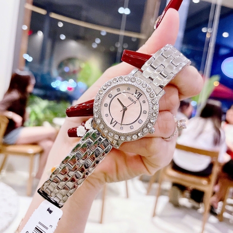 Guess Mâm Xôi |Nữ Giới |Mặt Mâm Xôi |Màu Hồng |Dây Kim Loại Silver |Máy Pin (Quartz) |Size 34mm