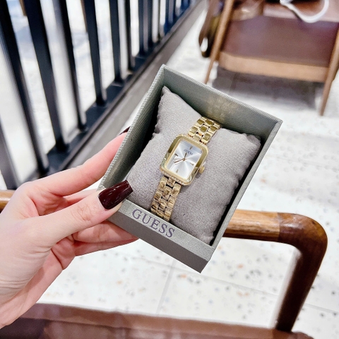 Guess Mặt Chữ Nhật |Nữ Giới |Đính Đá |Dây Kim Loại Vàng Gold |Máy Pin (Quartz) |Size 22mm
