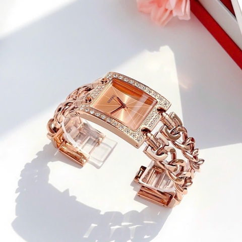 Guess Mặt Chữ Nhật |Nữ Giới |Rose Gold |Lắc Tay |Máy Pin (Quartz) |Size 28x35mm