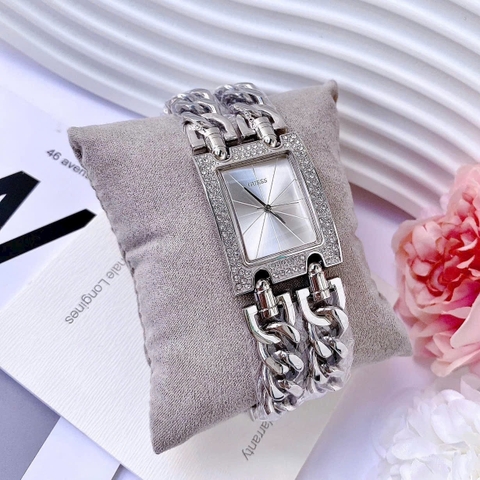 Guess Mặt Chữ Nhật |Nữ Giới |Trắng Silver |Lắc Tay |Máy Pin (Quartz) |Size 28x35mm