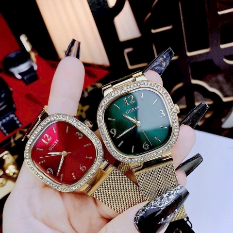 Guess Mặt Vuông Đỏ |Nữ Giới |Dây Mesh Lưới Vàng Gold |Máy Pin (Quartz) |Size 32mm