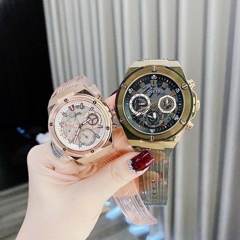 Guess Multifunction |Cặp Đôi |Chronograph |6 Kim |Dây Cao Su Đen |Size 46x39mm