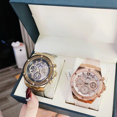 Guess Multifunction |Cặp Đôi |Chronograph |6 Kim |Dây Cao Su Đen |Size 46x39mm