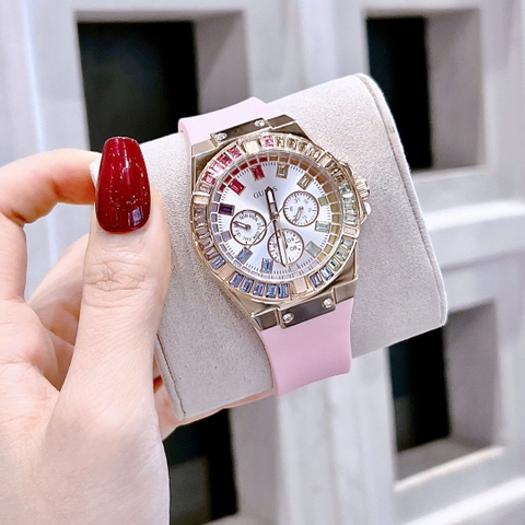 Guess Multi-function |Nữ Giới |Đính Đá Nhiều Màu |Dây Silicone Hồng |Máy Pin (Quartz) |Size 38mm